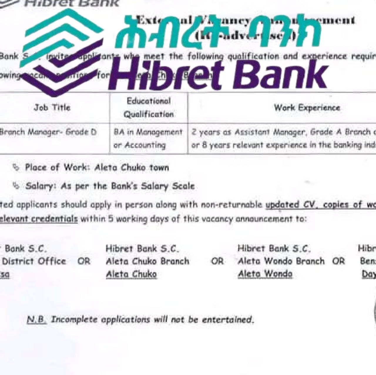 Hibrat Bank vacancy